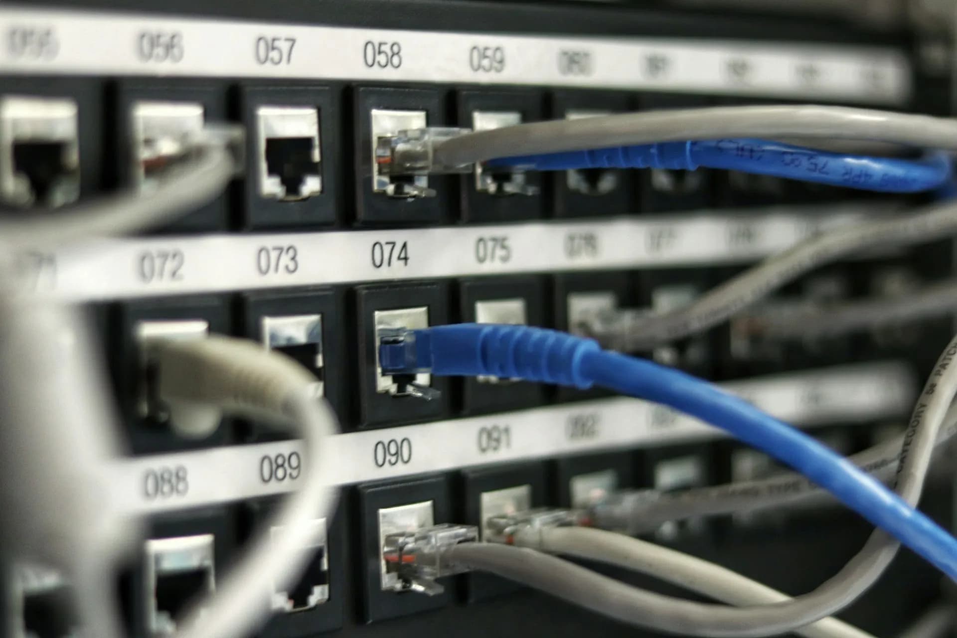 Patch panel with numbered network ports